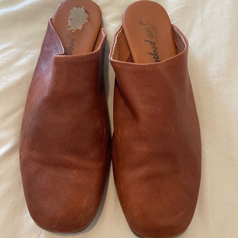 Free People Brown Leather Slip-mules